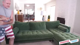 Two horny studs catch their daughters in action and join in to teach them a lesson