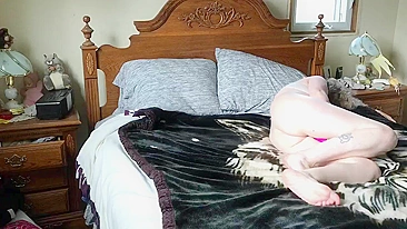 Mum goes to in the bedroom wanks cunt, stepson spies on her