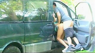 Cheating wife caught by a hidden camera, she doggy fuck on the road