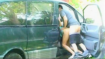 Cheating wife caught by a hidden camera, she doggy fuck on the road