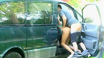 Cheating wife caught by a hidden camera, she doggy fuck on the road