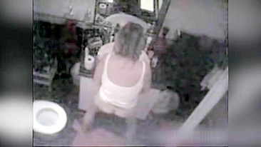 Spy cam in the in the bathroom of the mom finally catches a moment masturbation