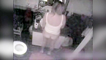 Spy cam in the in the bathroom of the mom finally catches a moment masturbation