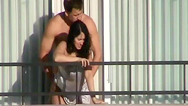 Voyeur XXX camera caught horny couple doing drugs and fucking at balcony