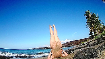 Nude yoga 15 mins in the sun on the beach love it when the waves cum