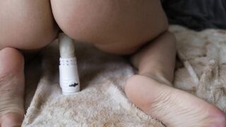 During masturbation in various poses inventive sister uses sex toy