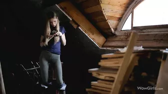 Attic is a place where the naked girl can masturbate wet XXX hole