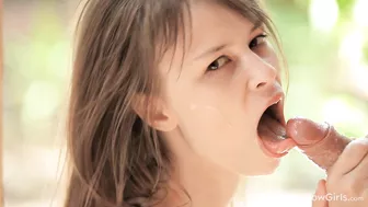 Horny dude covers cute face of the skinny naked girl with XXX cum Horny dude covers cute face of the skinny naked girl with XXX cum