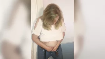 Naughty sexy big tits mom masturbates while standing