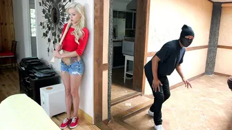 Fragile blonde interrupts XXX masturbation because of black robber Fragile blonde interrupts XXX masturbation because of black robber