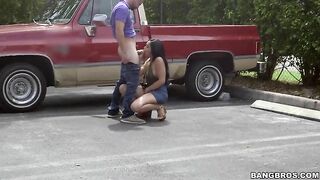 Slutty Latina gal voraciously sucks XXX dick right on the parking lot