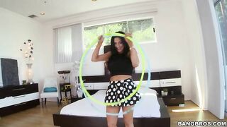 Diva shows round XXX tits while fooling around with the hula hoop