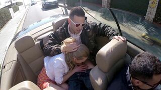 Perfect whore pleases guy with XXX blowjob in the cabrio in public