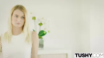 Beautiful blonde babe comes to ex to get cash for anal sex