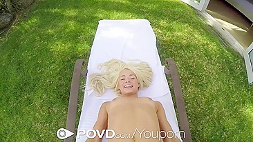Petite blonde cutie fucked on the backyard in Ultra HD POV video