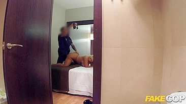 Fake cop lures voluptuous sexpot Blondie Fesser to his hotel room for crazy fucking