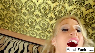 Excellent blowjob by ravishing pornstar Sarah Jessie with blonde hair, nice tattoo and in sexy lingerie