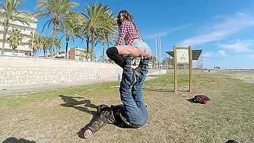 Naughty Spanish teen demonstrates XXX stretching techniques outdoors