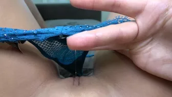 Filthy XXX stepsis opens legs and stimulates her slit with fingers