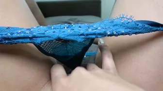 Filthy XXX stepsis opens legs and stimulates her slit with fingers