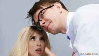 Nerdy worker analyzes petite blond XXX nymph inside the pharmacy