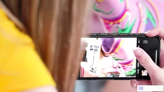 Cutie coaxes blond bestie to have sensual lesbian XXX lovemaking on bed