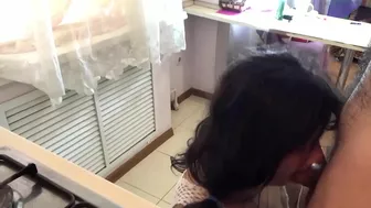 Stepmother gives son XXX blowjob before they have sex in the kitchen