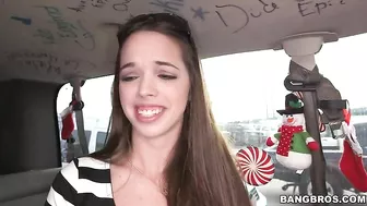 Cute gal strokes and sucks XXX dick of Santa Claus through gift box