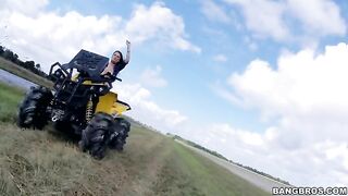 Ride on ATV makes winsome girl in the mood to flash juicy XXX tits