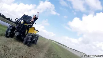 Ride on ATV makes winsome girl in the mood to flash juicy XXX tits