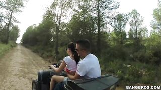 Stud grabs huge XXX knockers of skilled Euro diva during ride on ATV