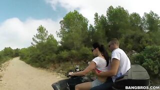 Stud grabs huge XXX knockers of skilled Euro diva during ride on ATV