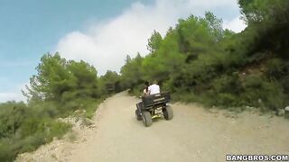 Stud grabs huge XXX knockers of skilled Euro diva during ride on ATV