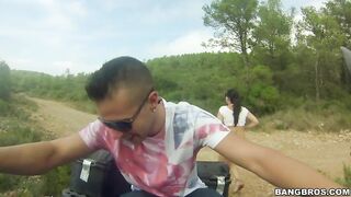 Stud grabs huge XXX knockers of skilled Euro diva during ride on ATV