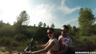 Stud grabs huge XXX knockers of skilled Euro diva during ride on ATV