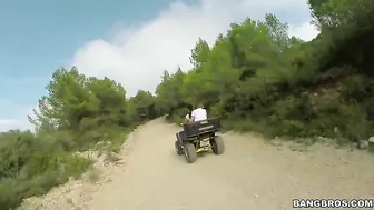 Stud grabs huge XXX knockers of skilled Euro diva during ride on ATV