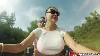 Stud grabs huge XXX knockers of skilled Euro diva during ride on ATV
