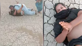 Mature Desi slut has sex outdoor with two guys, scandal Indian porn