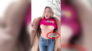 TikTok porn, hot sexy slut loves flashing in public with selfie stick