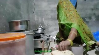 Desi Indian sister-in-law was making roti in the kitchen, devar fuck her