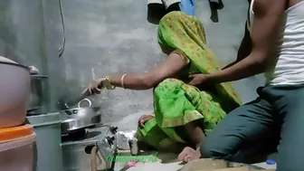 Desi Indian sister-in-law was making roti in the kitchen, devar fuck her