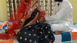 Homemade Indian porn of couple having fun on bed during honeymoon