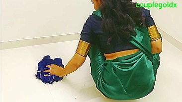 Aunty interrupts cleaning house and gets drilled by excited devar