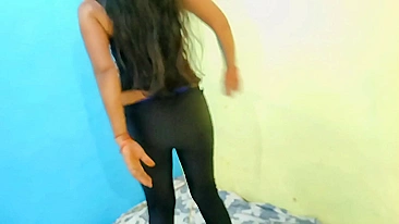 Indian chick with round butt seduces teacher during yoga at home