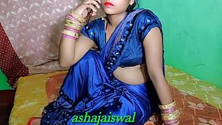 Indian sister-in-law in blue sari fucked hard right in the bedroom