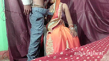 Bhabhi in silk sari enjoys first anal chudai with her horny devar
