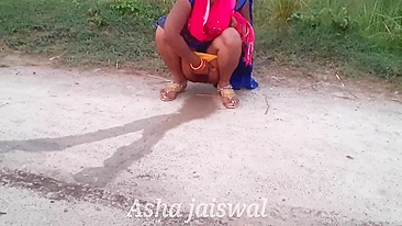 Eccentric Desi aunty pees outdoors and gets nicely analyzed at home