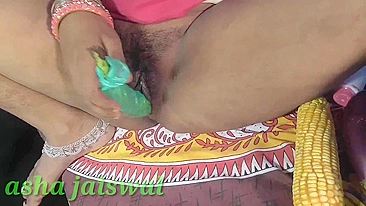 Horny Desi aunty uses sex toys and vegetables to satisfy her needs