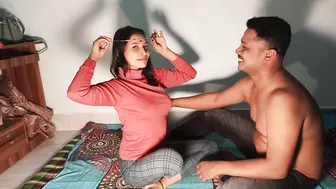 Indian guy undresses chesty GF to worship her jugs and sweet pussy