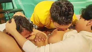 Desi Bhabhi has her jugs and pussy worshipped by two horny roommates